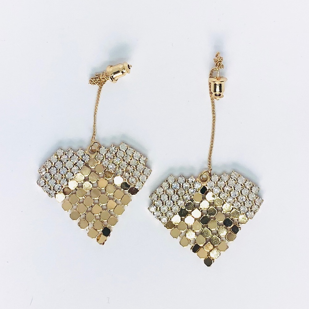 ❤️HP❤️New! Rhinestones Heart Chain Drop Earrings